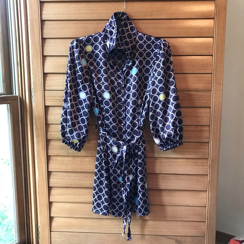 Elegant Mini Dress Purple Buttons, Circle Details